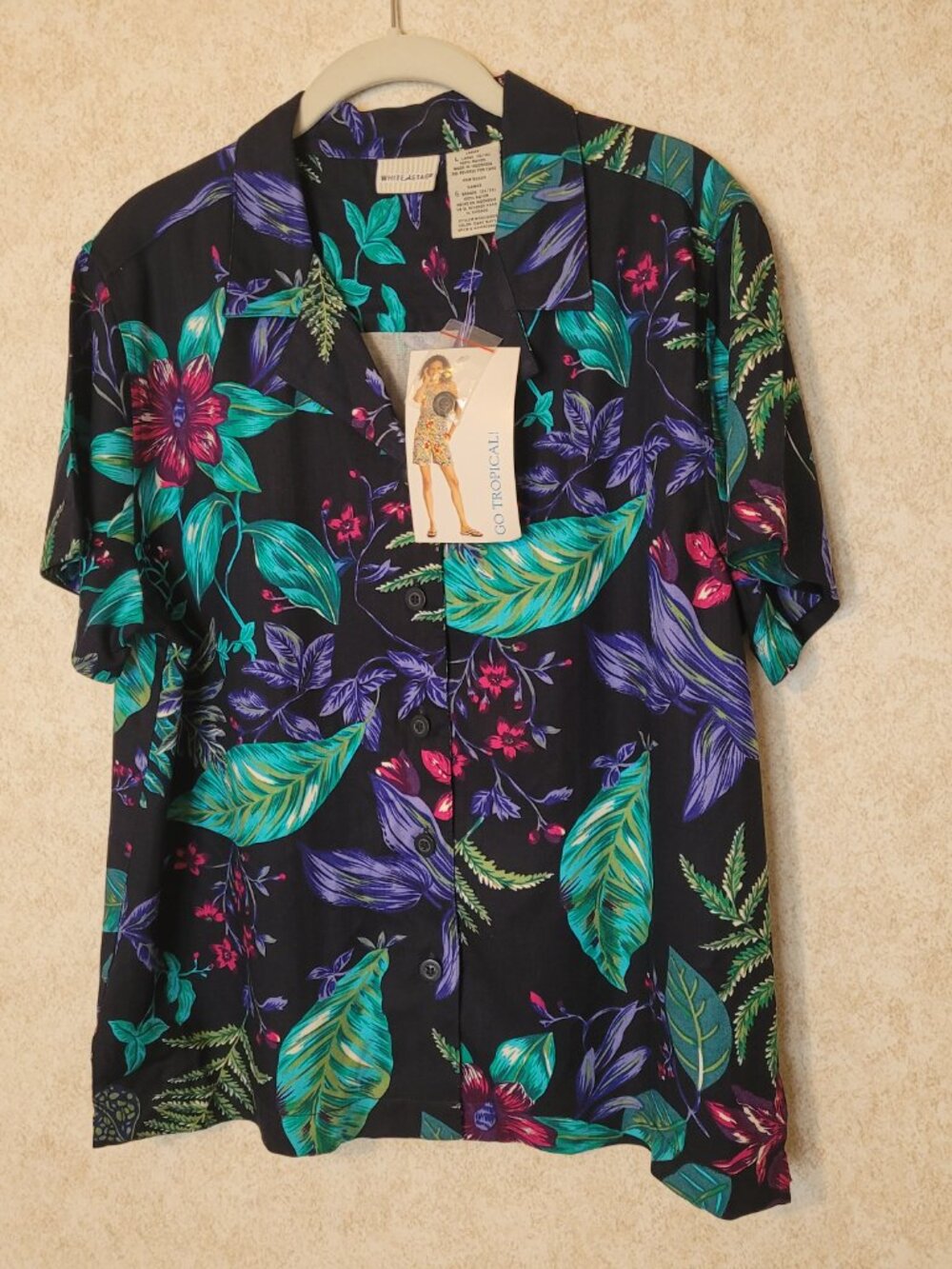Tropical Shirt Short Sleeve Hawaiin White Stag NWT Womens Size L - Picture 6 of 14